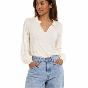 Nation Ltd Pima Cotton Puff Sleeve Ruffle Collar Top Large Cream